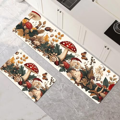 Alfombras de cocina superabsorbentes y lavables con diseño de champiñones para el hogar 2