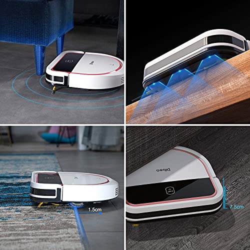Dibea Aspirateur Robot Laveur de Sol Sucer Essuyer 2 in 1 3 Vitesses 110 Minutes 7.5 cm Plat Sols Durs Fonction du Son Charge Automatique Poil Animaux D500Pro - Image 3