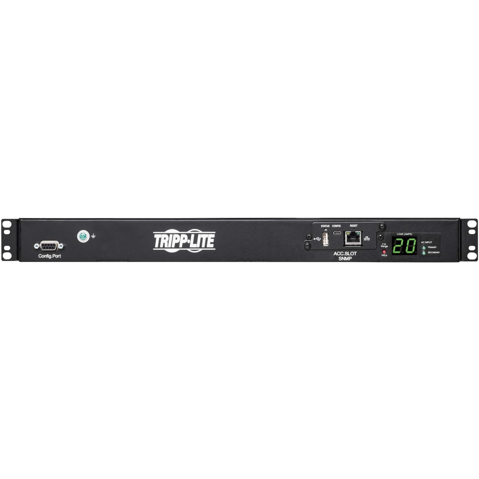Tripp Lite Metered PDU, Auto-Transfer Switch (ATS), Network Card WEBCARDLX, 20A, 200-240V, 3.8kW - 8 C13 Outlets & 2 C19 Outlets, Dual C20 12ft Input Cords - 1U RM, 2 Year Warranty (PDUMNH20HVAT1)