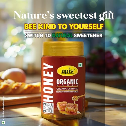 Image of Apis Organic Honey 450g, Pure & Natural, Organic Certified, Kashmir Sourced Honey, Natural Sweetener with No Added Sugar & Adulteration (Pack of 2)