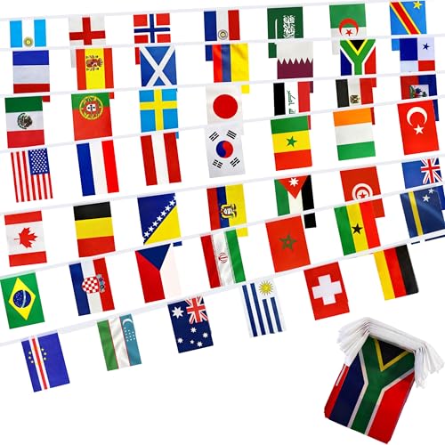 BIOLALEN 2026 World Cup Team Flags Banner String 48 Countries Flags Banner Set for World Cup Soccer Party Sports View Bar Club Garden Decorations 5.5 x 8.2Inch