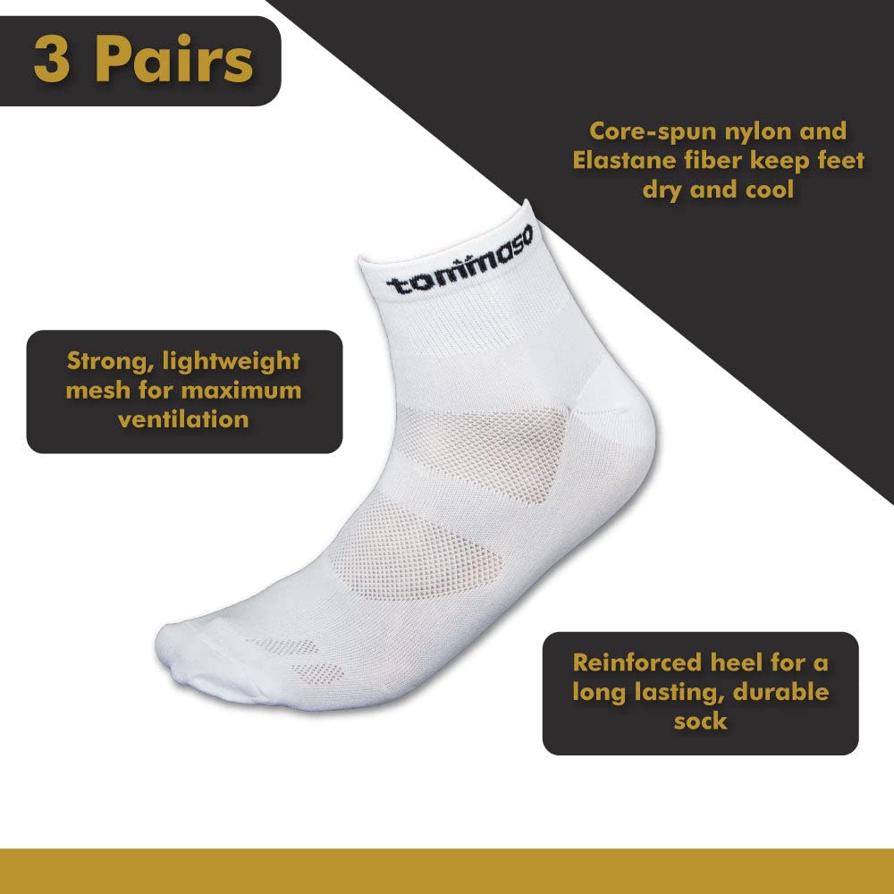 Tommaso Classic breathable Cycling Socks Men, Women - Breathable, Quarter, Ankle Compression, Anti Blister, High Socks, Bike Socks Support for Running Socks & Biking - Low Cut Socks White Medium 39-42