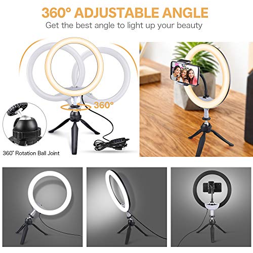 10" LED Ring Light with Tripod Stand & Phone Holder, UBeesize Dimmable Desk Makeup Ring Light, Perfect for Live Streaming & YouTube Video, Photography, 3 Light Modes and 11 Brightness Levels - Thumbnail 5