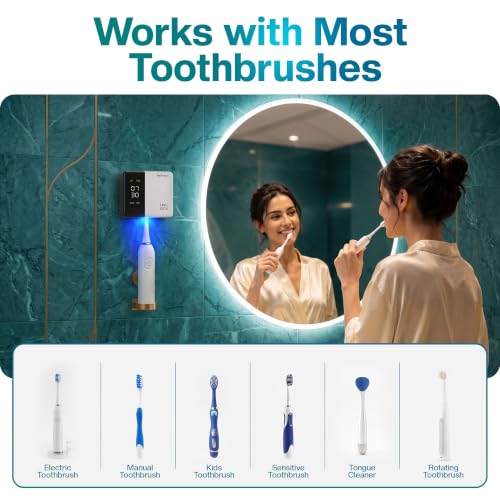 Image of Jetfresh UV Toothbrush Sanitizer Holder & Cleaner with LED Clock Display & Hot Air Drying - Wall-Mounted UV Tooth Brush Holder for Bathroom, Travel, Rechargeable Portable Design, Fits All Brushes