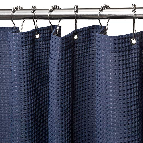 VANZAVANZU Waterproof Narrow Shower Curtain 92x182cm for Small Bathroom with Metal Hooks Waffle Fabric Shower Curtain Heavy Duty Bath Curtain for Wet Room Bathtub Shower Stall