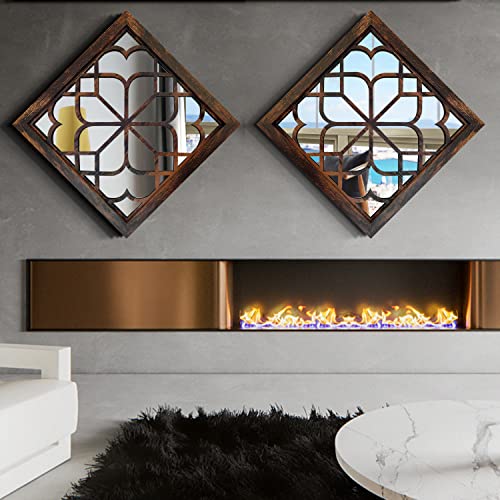 Wocred 20Inch 2 Pcs Square  Wall Mirror,Gorgeous Rustic Farmhouse Accent Mirror, Caramel Color Entry Mirror For Bathroom Renovation,Bedrooms,Living Rooms And More. #TOP3