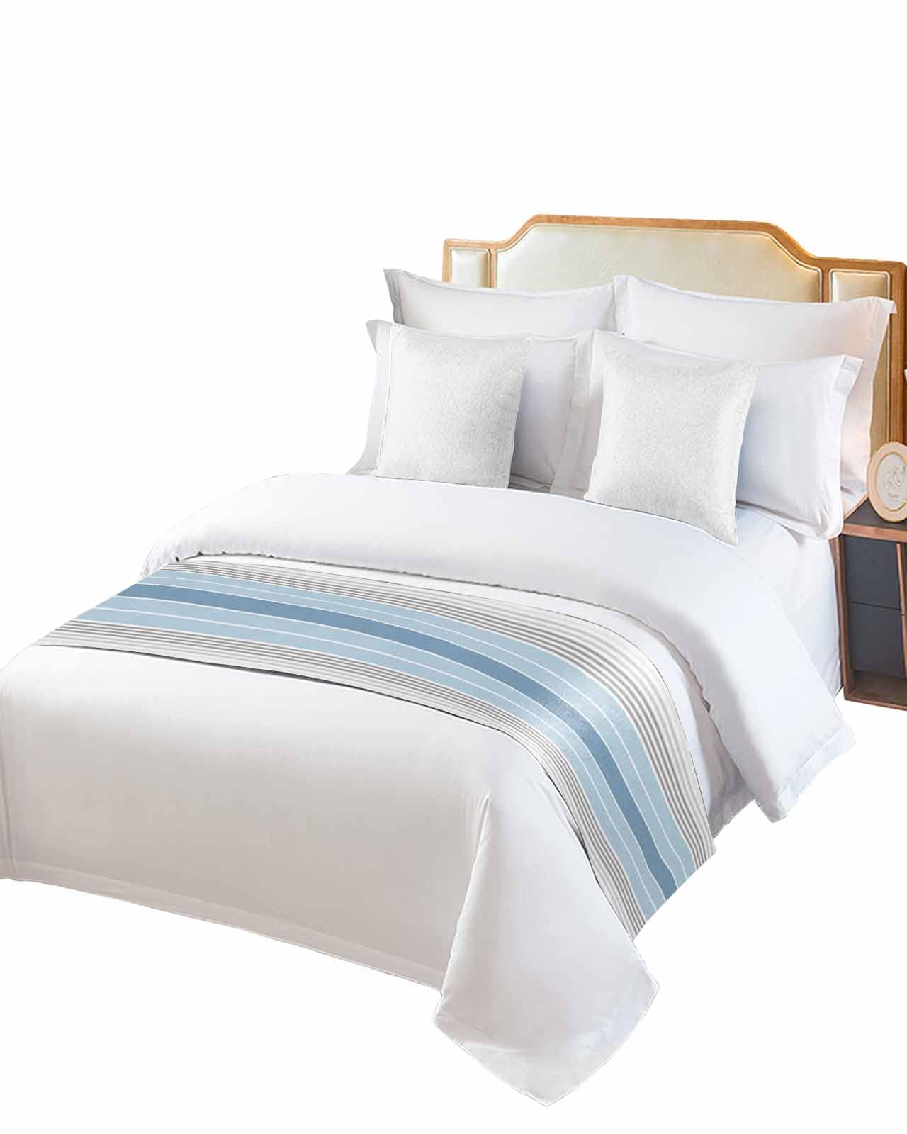 Queen Bed Runner Gradient Blue Gray Stripe Bedding Runner Scarves Decorative Bed Scarf, Modern Minimalist Line Soft Bed Runners for Bedroom Hotel Wedding 94x20IN