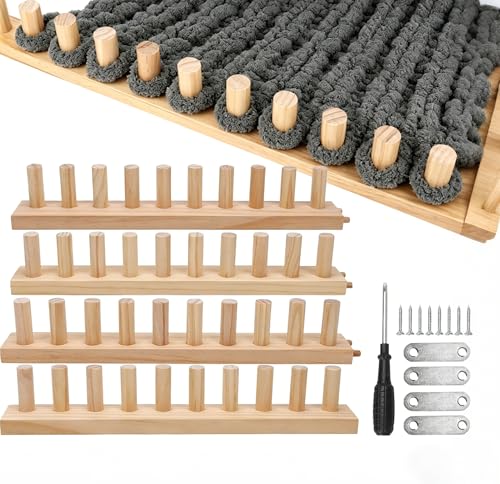61 Inch Chunky Knitting Blanket Loom Set 4-in-1 Adjustable Wooden Knitting Loom Frame for Chunky Yarn | Beginner-Friendly Hand Weaving Tools for DIY Throws Blankets Cushions & Home Decor (4)