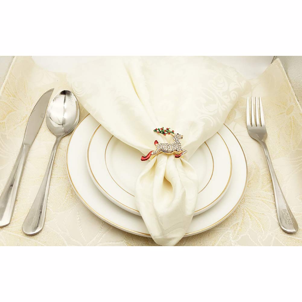 FLXHHX 12 portatovaglioli circolari in Metallo con Cervo Natalizio, Ornamenti Natalizi, Forniture per Feste a casa