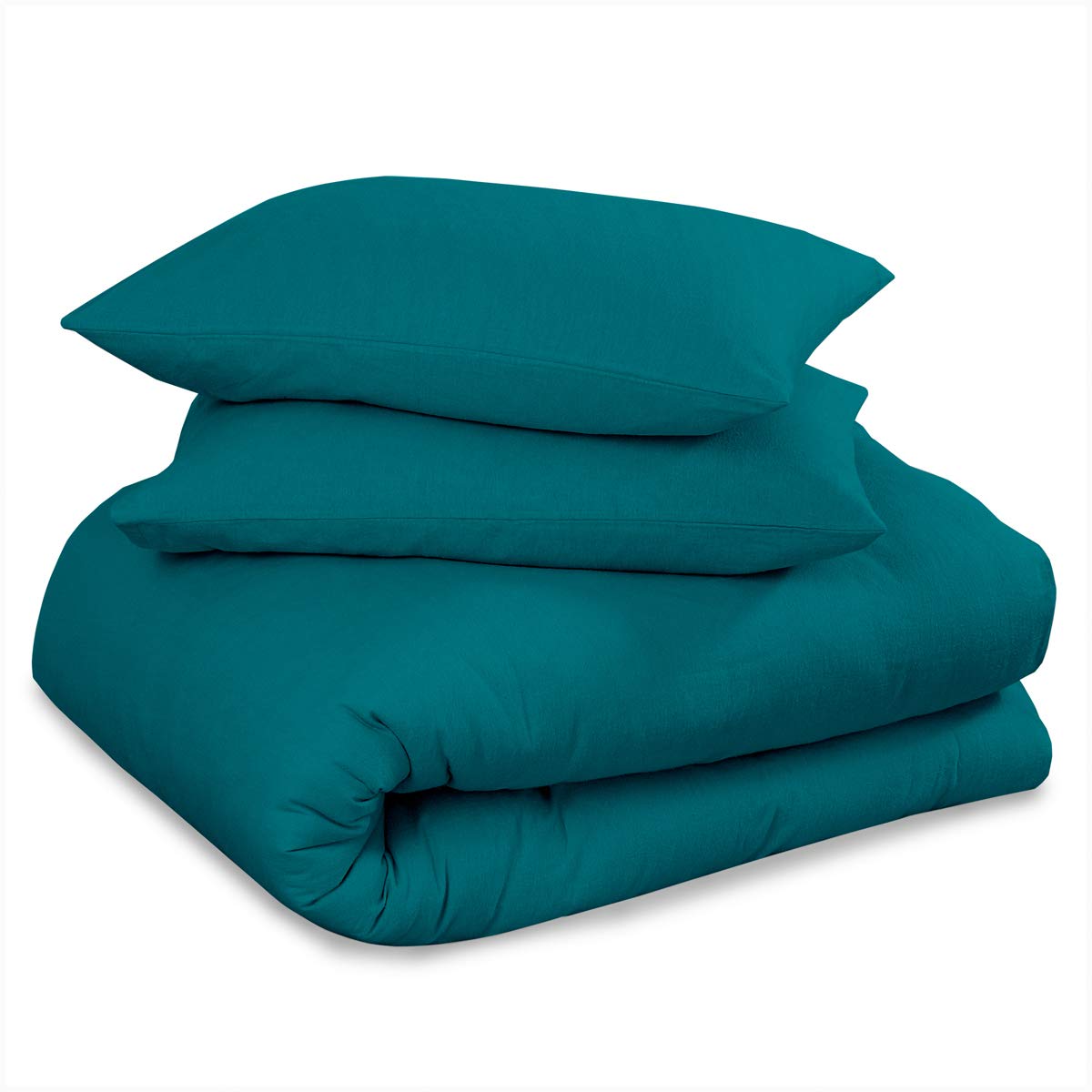 Luxury Premium Quality Plain Dyed Flannel Sheet Set, Fitted Bedsheet and Flat Bedcloth with Matching Pillowcases, 100% Brushed Cotton Easy Care Flannelette Bed Linen, Teal, Kingsize Bedding