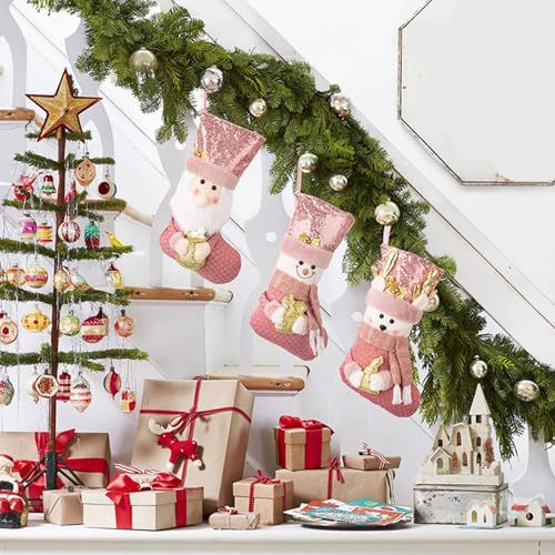 3 PCS Plush Christmas Stockings Santa Snowman Reindeer for Hanging Decor - image 9