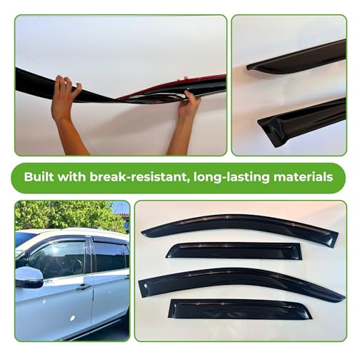 Image of IG Window Visor Compatible with Nissan Leaf 2010-2017, Tape-On Rain Guard Side Vent Deflector, 2010 2011 2012 2013 2014 2015 2016 2017