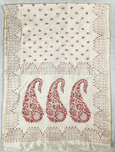 Image of SHRISTI CLOTHINGS Women's Hand Embroidered Cotton Silk Kantha Stitch Saree with Blouse Piece (SB430324 TWD73)