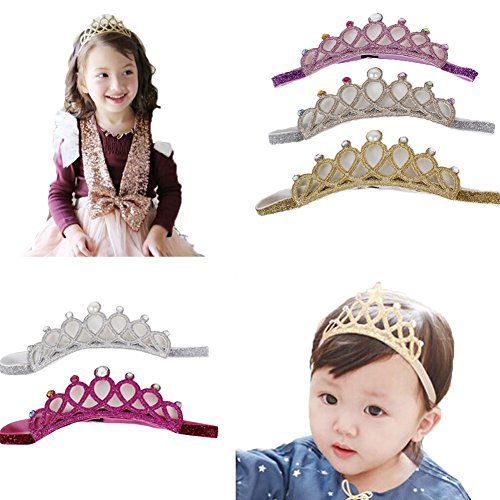 Qandsweet Baby Girl Headbands with Crystal Crown Hair Bow (5Pcs Princess Hair Bands)