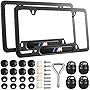 DEWEST Black License Plate Frames for BMW-M, 2PCS Carbon Fiber Printing License Plate Holder Bracket, Premium Aluminum Alloy Weather Proof License Plate Covers with Screw Caps Cover Car Accessories