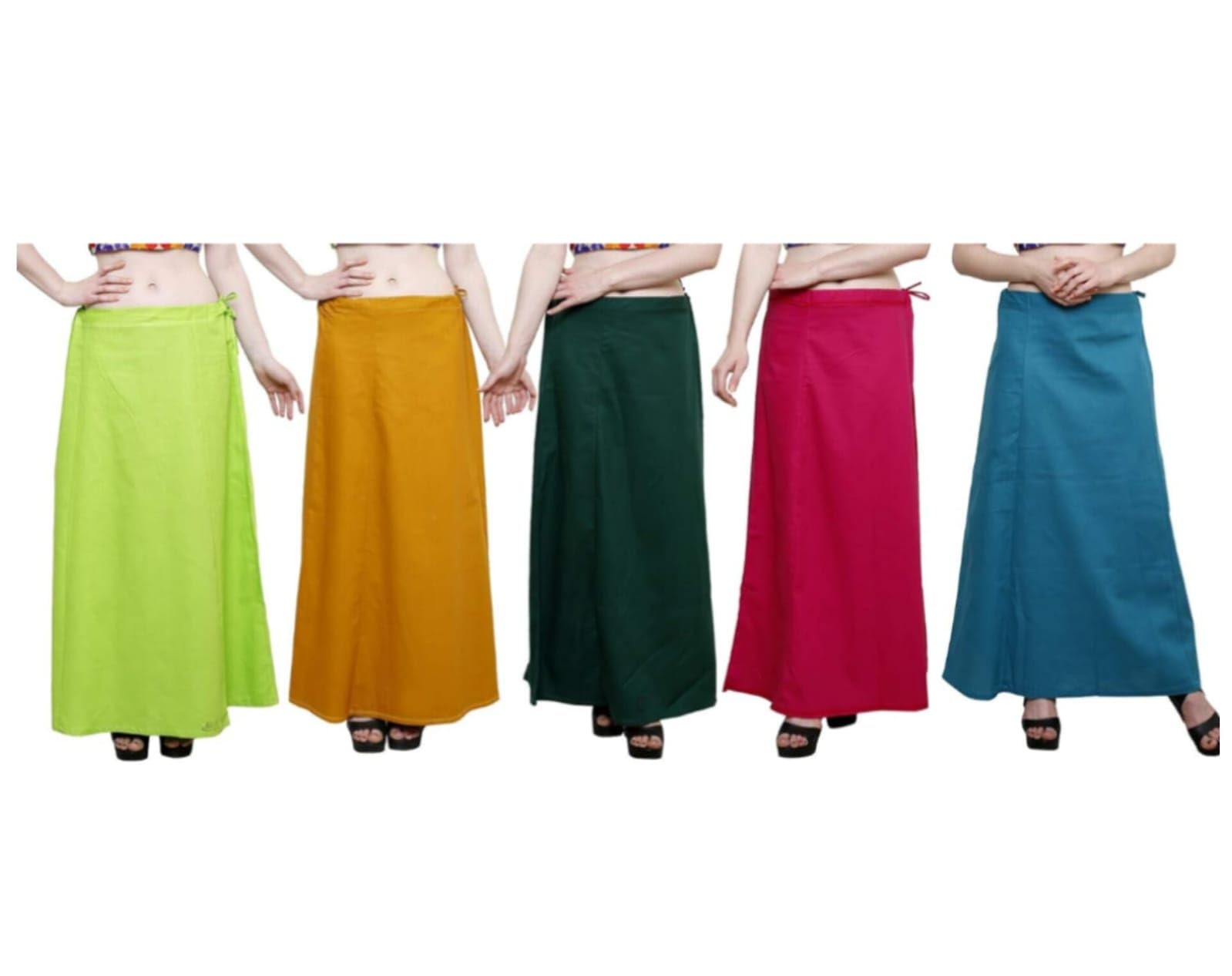 Heritage Drapes Cotton Petticoat Pack of 5 with Multicolor of White,Black,Magenta,Green,Yellow-image-12