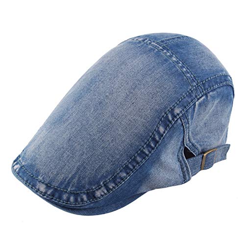 Image of Quanhaigou Unisex Denim Newsboy Hats Flat Ivy Gatsby Cabbie Driving Berets Hat Cotton Dad Cap for Men Women