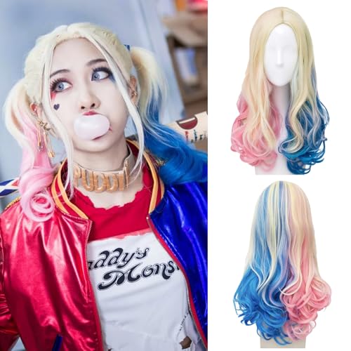 Filmheldin Cosplay Perücke Rosa und Blaue Perücken Halloween Perücke Perücke Damen Bösewicht Perücke Rosa Blaue Kostüm Perücke für Karneval Fasching Mottoparty Halloween