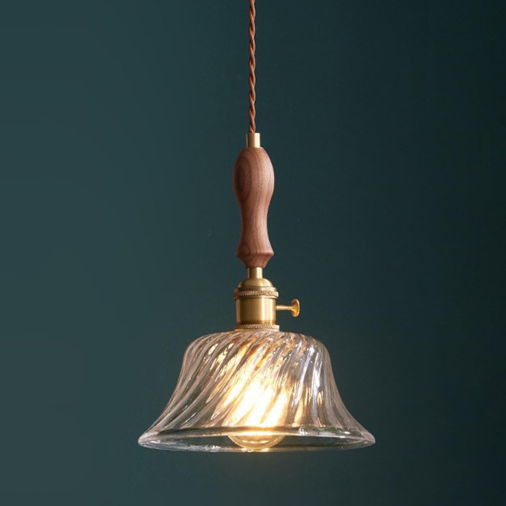 HXYSXHJUO Vintage Pendant Light Ribbed Glass Hanging Lamp Brass Drop Ceiling Lights Small Chandelier Single Head Kitchen Island Lighting Fixture Dining Room Suspended Lamps E27 Droplight
