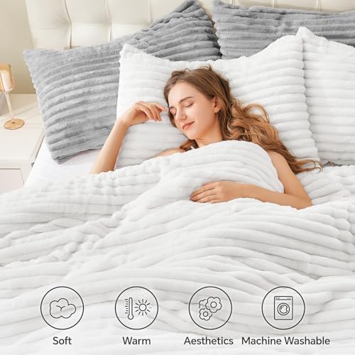 Image of BEDELITE Fleece Oversized Queen Comforter Set -Super Soft & Warm Fluffy Bright White Bedding, Luxury Fuzzy Heavy Bed Set for All Season with 2 Pillow Cases