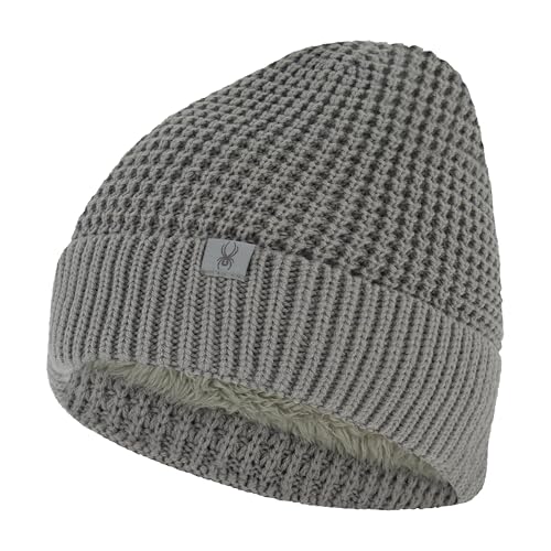 Spyder Womens Waffle Knit Ribbed Cuff Beanie Pewter Heather One Size
