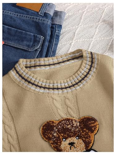 SHENHE Girl's Cute Bear Cable Knit Sweater Vintage Striped Crew Neck Loose Textured Pullover Jumper3