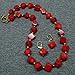 Natural Red Coral Gemstone Handmade Necklace Strand with Earrings