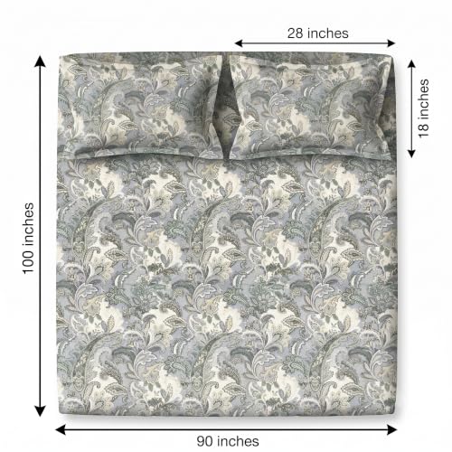 Image of BSB HOME 240 TC Cotton Double Bedsheet with 2 Pillow Covers, Soft & Breathable Bed Sheet for Double Bed, Fade & Wrinkle Resistant, Floral Print, 90 x 100 Inches (228 x 254 cm)-Mineral Gray Botanical