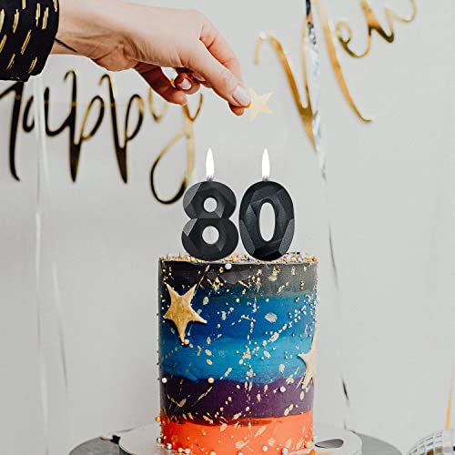 80Th Birthday Candles For Cake - Number 80 & 8 & 0 Birthday Candles And Glitter Star Birthday Candles 2 Inch 3D Diamond Shape Number Candles For Birthday Party Anniversary Kids Adults(Gold) #TOP6