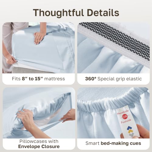 Image of California Design Den 100% Egyptian Cotton Deep Pocket Full Size Sheets Set | Certified & Backed by GH Seal, Light,Airy,Crisp Percale for Hot Sleepers, 15 inch Deep Pocket, All-Around Elastic, 4pcs -Sky Blue