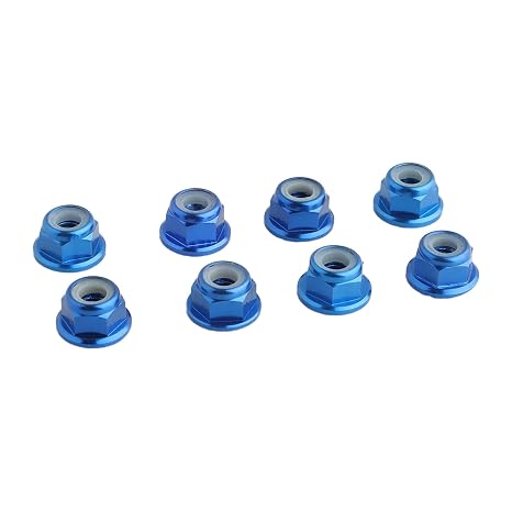 8PCS Flange M4 Lock Nuts Serrated Nylon Self-Tightening Aluminum M4 Wheel Hardware for Axial HPI TLR ECX Model RC Car Vehicles Upgraded Replacement Parts (Dark Blue)
