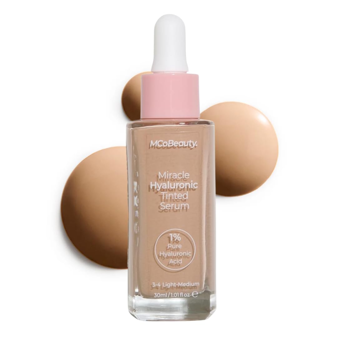MCoBeauty Miracle Hyaluronic Tinted Serum 3-4 Light Medium - Hydrating Skin Tint Foundation with Hyaluronic Acid Ginseng - Buildable Sheer to Medium