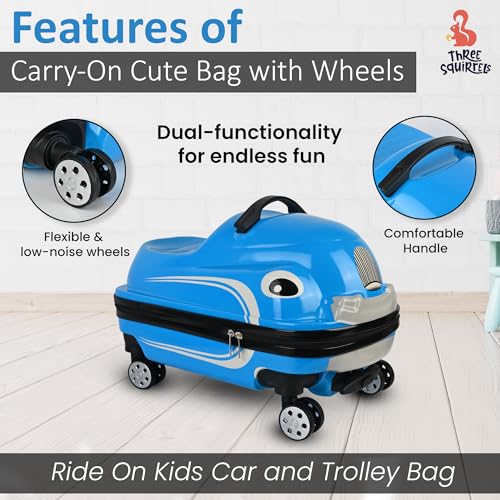 Image of Kids Ride On Trolley Bags for Travel | 18-Inch Polycarbonate Luggage | Kid Luggage /Suitcase with 4 Wheel | Unique Bags for Boy Kids, Easy to Carry (Blue)
