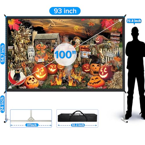 Image of Projector Screen Indoor,JWSIT 100 inch Outdoor Movie Screen-Upgraded 3 Layers PVC 16:9 Outdoor Projector Screen,Portable Video Projection Screen with Carrying Bag for Home Theater Backyard