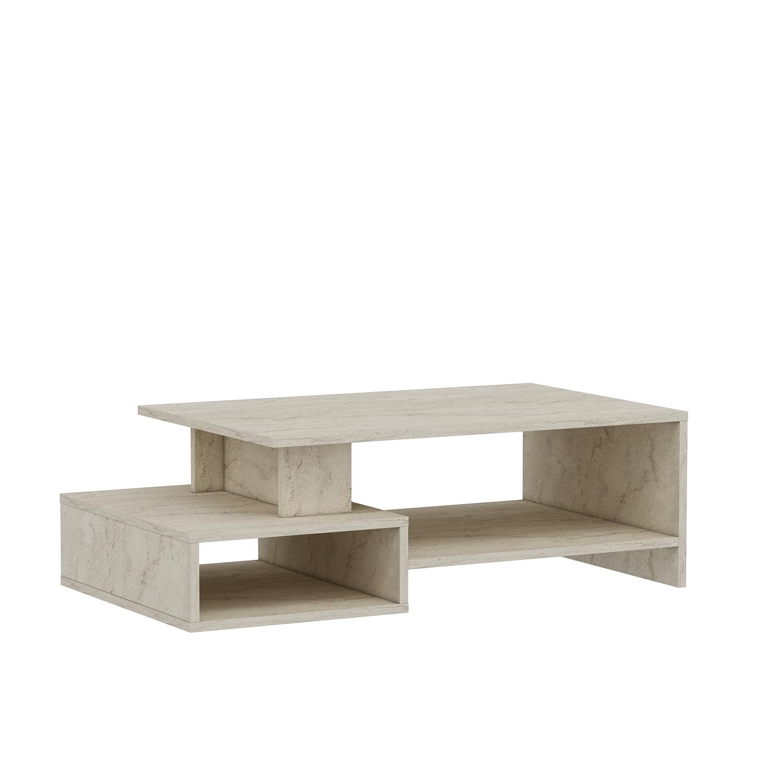 HOMIDEA DUX Couchtisch aus Holz - Wohnzimmertisch - moderner Kaffeetisch in trendigem Design mit Ablage (Travertin)