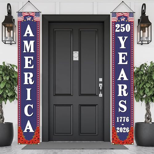 250 Anniversary Decorations Outdoor America 250 Years 1776-2026 Porch Sign Banner 4th of July Party Decorations and Supplies for Home