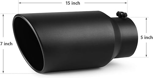 Miniatura 2 de A-KARCK Punta de escape de 5 pulgadas de entrada, entrada de 5 pulgadas, salida de 7 pulgadas, 15 pulgadas de largo, acabado recubierto negro, punta
