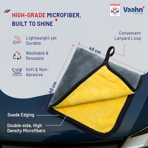 Image of HP Vaahn Microfiber Cloth | Ultra Absorbent, Lint-Free Car Cleaning & Drying Towel | High-Density, Reusable & Eco-Friendly (40x40 - Double-Sided)