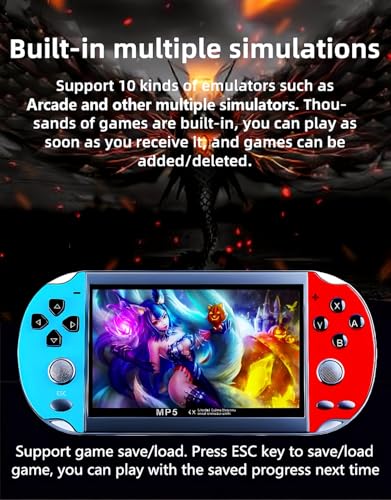 HLF 4,3 Pouces Console de Jeux vidéo Portable Rereo Plusieurs émulateurs Sauvegardes de Jeux Sortie AV Prise en Charge MP3 MP4 Livres numériques Cadeau d'anniversaire ou de Noël – Image 4
