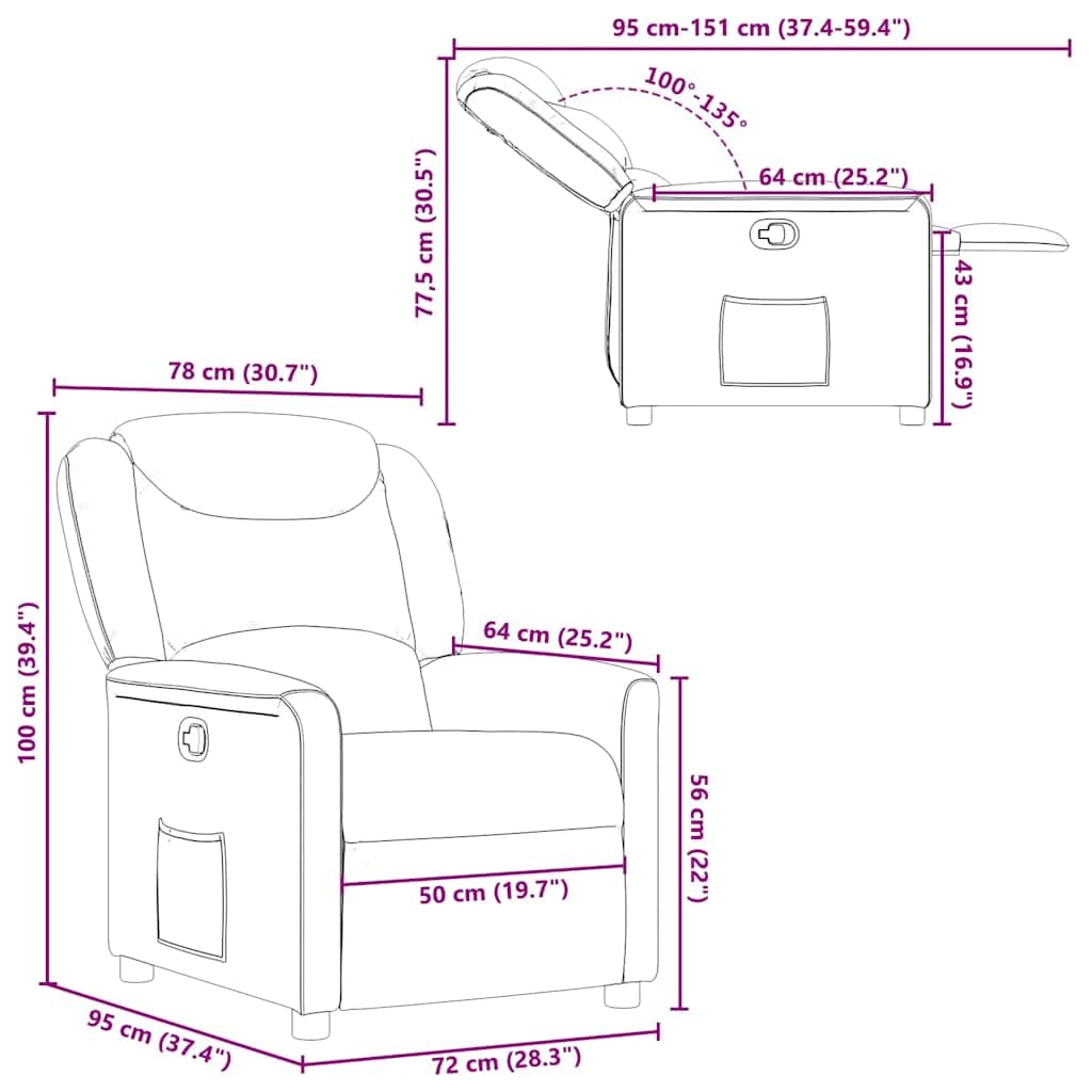 vidaXL Sillón reclinable de Tela Gris Oscuro