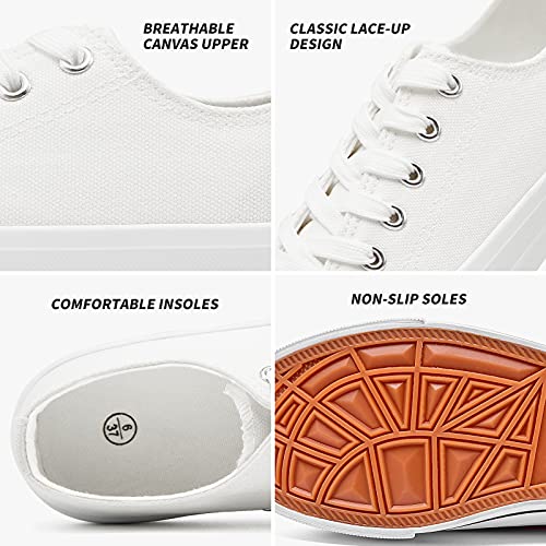 Hash Bubbie White Sneakers For Women Low Top Canvas Shoes Womens Canvas Sneakers Women's Fashion Sneakers Slip On Casual Tennis Shoes（White Mono.us5） #TOP1