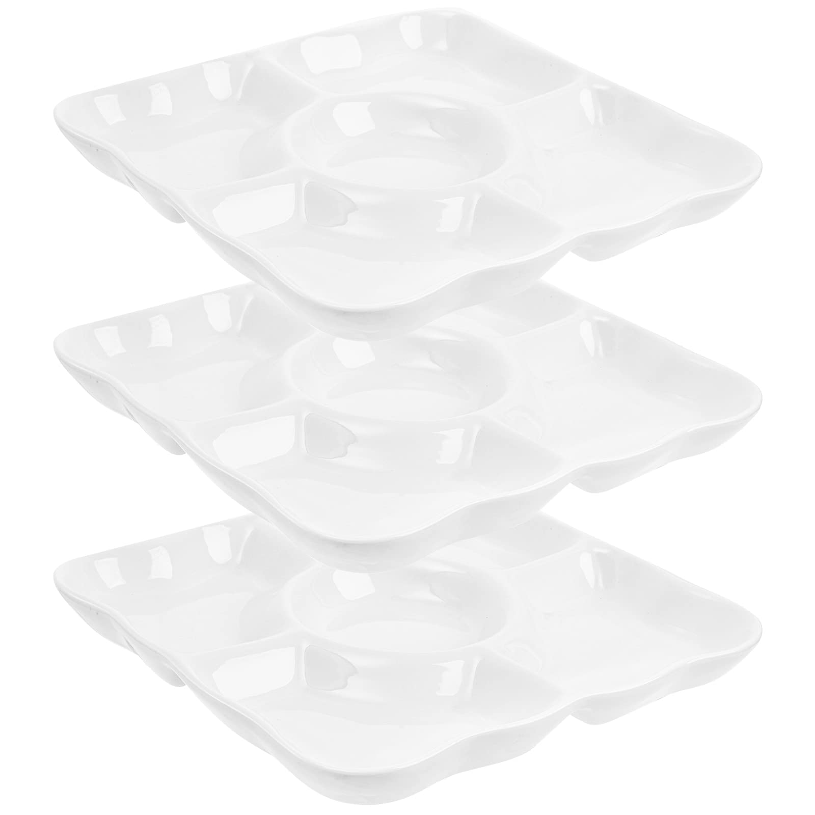 Okllen Paquete de 3 bandejas de porcelana divididas para servir, plato blanco para aperitivos y salsa, platos cuadrados, 9.5 pulgadas de largox9.5 pulgadas de anchox1 pulgadas de alto