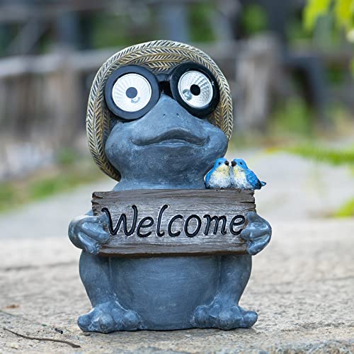 Rezpuao Garden Statue Of Frog With Solar Light Eyes,Solar Garden Frog Outdoor Decorations,Frog Figurine For Patio, Balcony, Yard, Lawn Ornament,Perfect Garden Gift,9.72Inch #TOP5