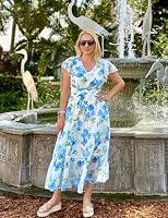 GRACE KARIN Damen Rüschenärmel V-Ausschnitt Midikleid A-Linie Blume Sommerkleid Mit Taschen Weiß–Blaue Blumen S – Ansicht 4