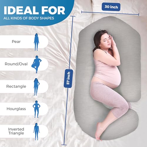 Image of Pregnancy Pillows for Sleeping - 57-Inch Maternity Pillow for Pregnant Women with Removable Washable Cover - Support for Back, Belly, Neck, Legs, & Hips - V C U Shaped Full Body Pillow