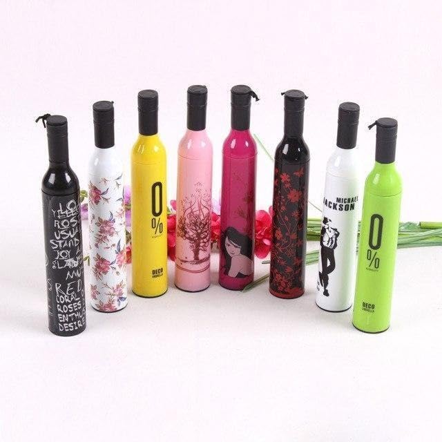 Image of Wine Bottle Compact Folding Travel Umbrella, Windproof Waterproof