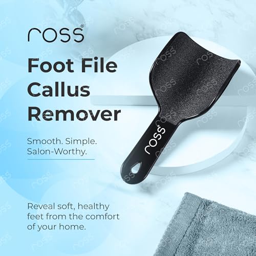 Image of Ross Curved Foot File Scrubber - Wide Surface Callus Remover for Cracked Heels & Dead Skin | Pedicure Tool with Anti-Slip Handle & Hanging Loop | Professional Foot Care for Smooth Feet (Black)