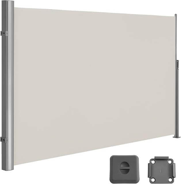 SONGMICS Markiza boczna, wysuwana, 180 x 300 cm, ochrona przed wzrokiem, ochrona przed słońcem, nieprzejrzysta, roleta boczna, na balkon, taras, do ogrodu, beżowa GSA180E