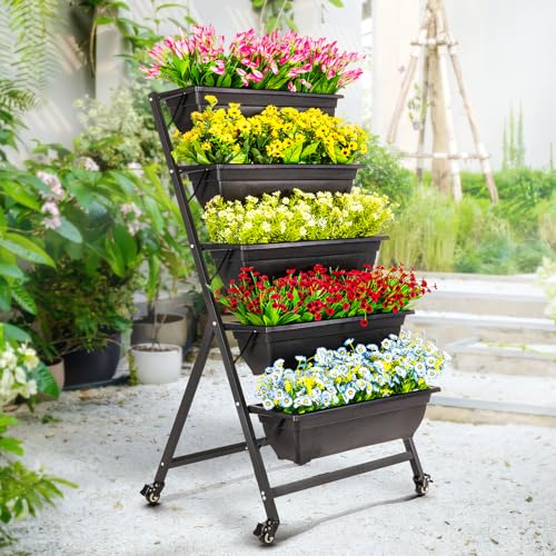 IDZO 5-Tier Vertical Raised Garden Bed with 4 Lockable Caster