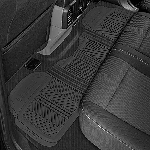 Image of Motor Trend FlexTough Baseline Rubber Car Floor Mats with Trunk Mat Cargo Liner, Front & Rear Combo Set fits Most Car SUV Van Coupe Sedan, Heavy Duty All Weather Trim to Fit